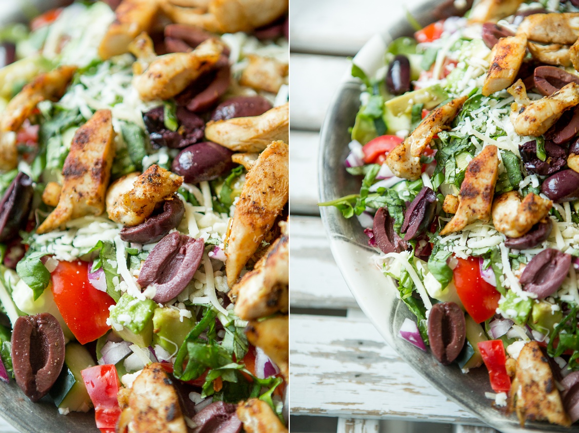 greek salad, grilled chicken, portland food photography, salad recipes, dinner recipes, spring